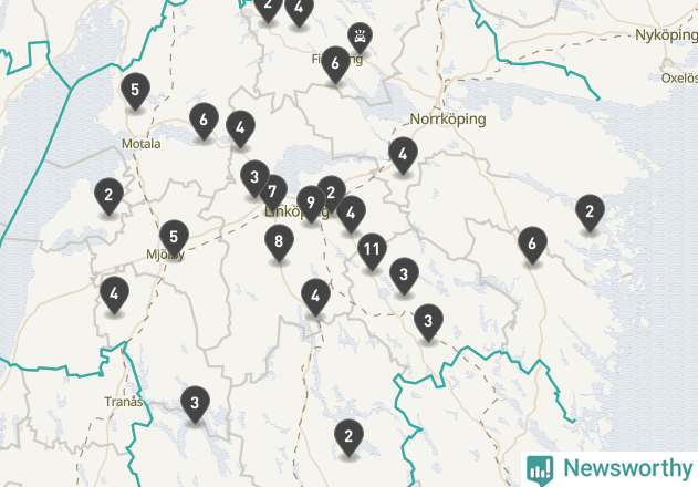 Karta över viltolyckor i Östergötlands län