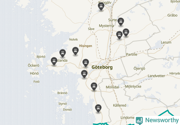 Karta över viltolyckor i Göteborgs kommun