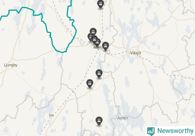 Karta över viltolyckor i Alvesta kommun