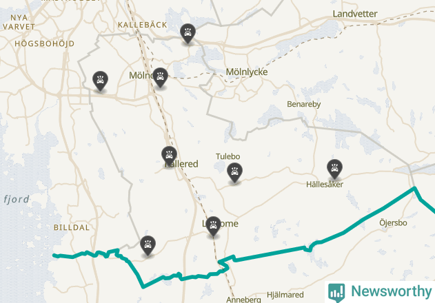 Karta över viltolyckor i Mölndals kommun