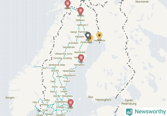 Karta över förseningar vid olika avgångsstationer.