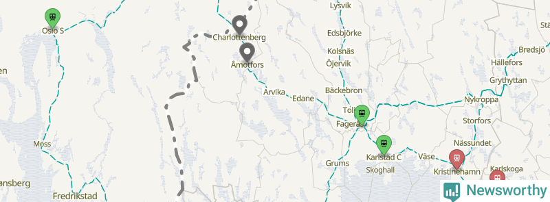 Karta över förseningar vid olika avgångsstationer. Här visas stationer med fler än fem avgångar under månaden.