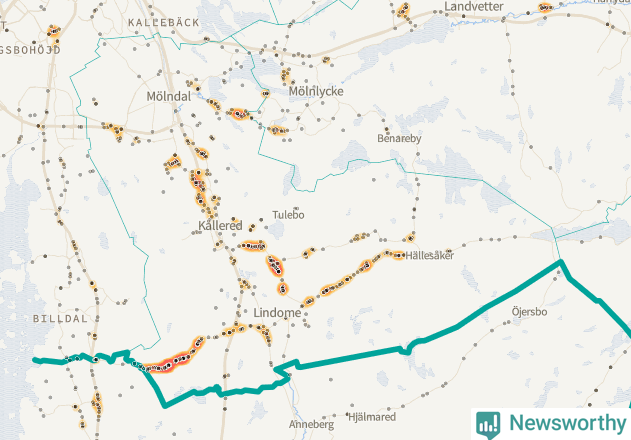 Karta över Mölndals kommun