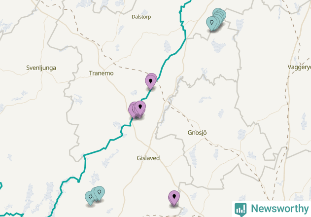 Karta över vindkraftverk i Gislaveds kommun