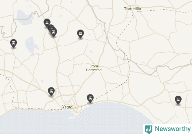 Karta över viltolyckor i Ystads kommun