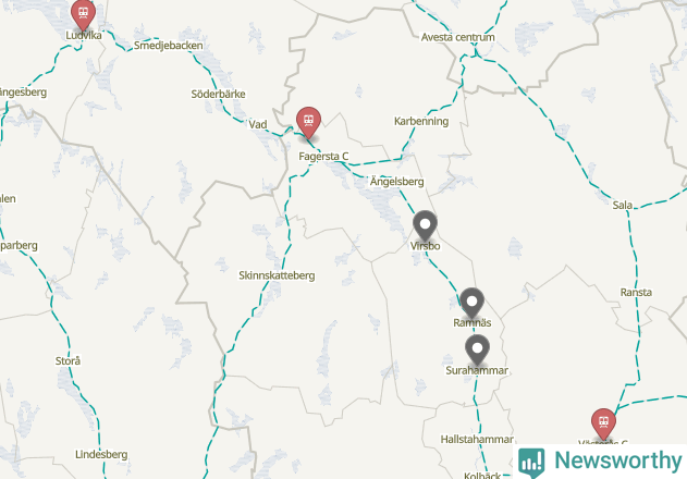 Karta över förseningar vid olika avgångsstationer.