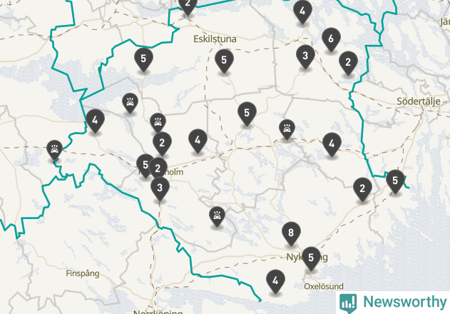 Karta över viltolyckor i Södermanlands län