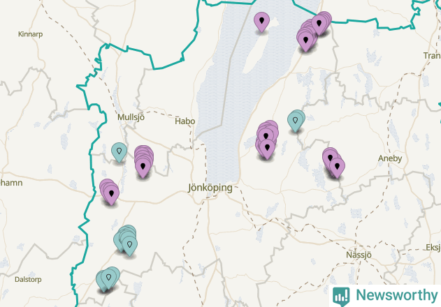 Karta över vindkraftverk i Jönköpings kommun