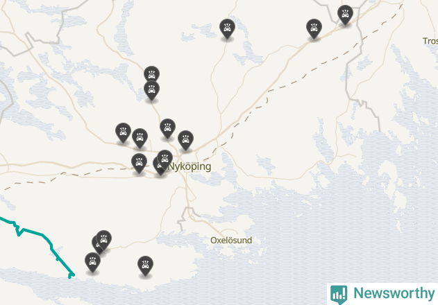 Karta över viltolyckor i Nyköpings kommun