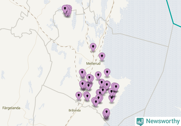 Karta över vindkraftverk i Melleruds kommun
