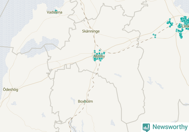 Karta över Mjölby kommun