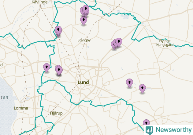 Karta över vindkraftverk i Lunds kommun