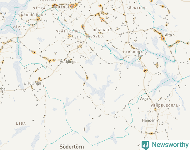 Karta över Huddinge kommun