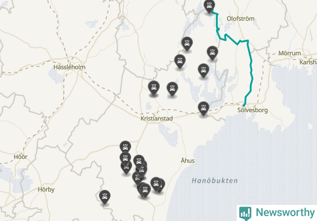 Karta över viltolyckor i Kristianstads kommun