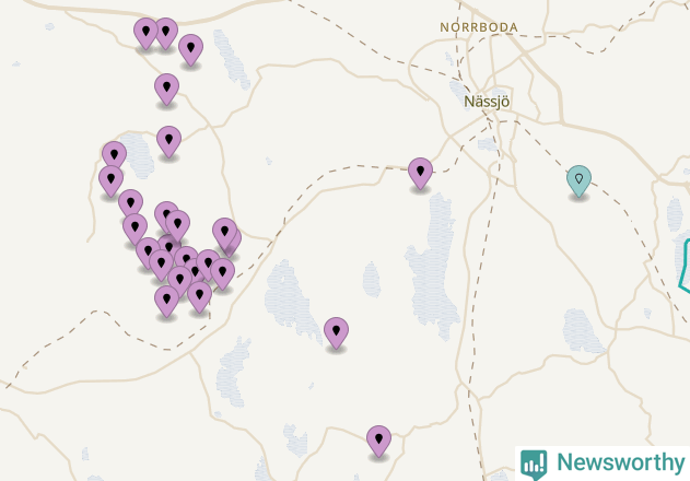 Karta över vindkraftverk i Nässjö kommun