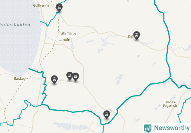 Karta över viltolyckor i Laholms kommun