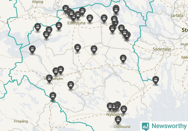 Karta över Södermanlands län