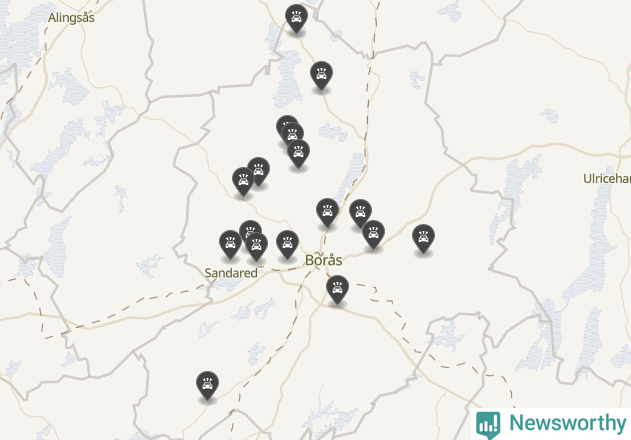 Karta över viltolyckor i Borås kommun