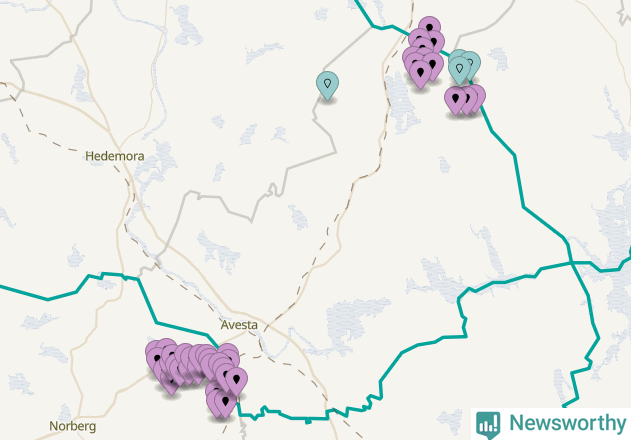 Karta över vindkraftverk i Avesta kommun