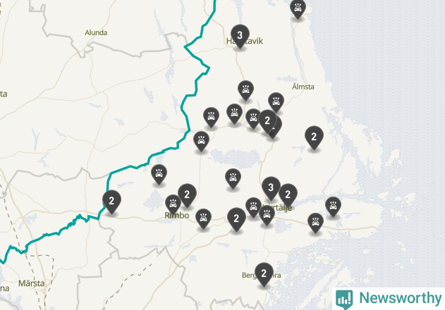 Karta över viltolyckor i Norrtälje kommun