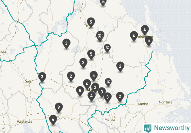 Karta över viltolyckor i Uppsala län