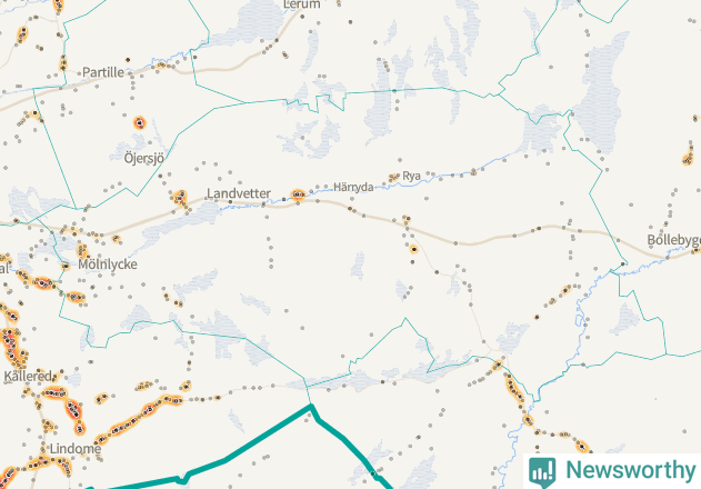 Karta över Härryda kommun