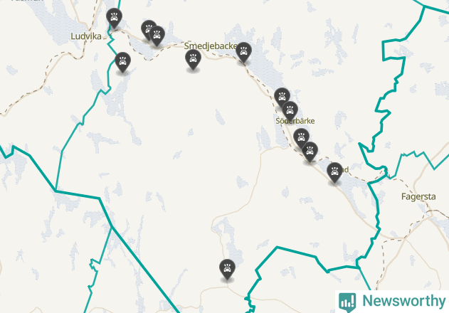 Karta över viltolyckor i Smedjebackens kommun