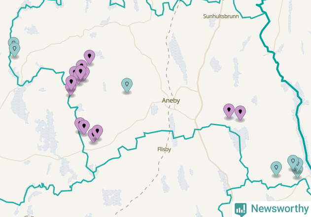 Karta över vindkraftverk i Aneby kommun