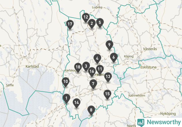 Karta över väderstationer i artikeln