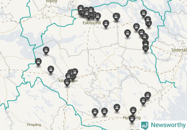 Karta över Södermanlands län