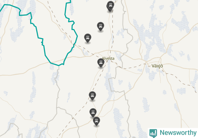 Karta över viltolyckor i Alvesta kommun