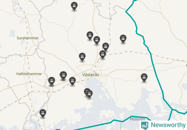 Karta över viltolyckor i Västerås kommun