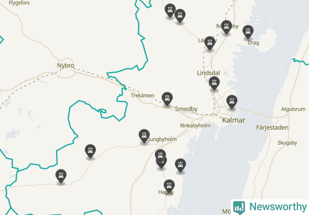 Karta över viltolyckor i Kalmar kommun
