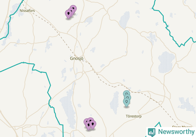 Karta över vindkraftverk i Gnosjö kommun