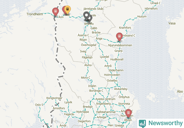 Karta över förseningar vid olika avgångsstationer.