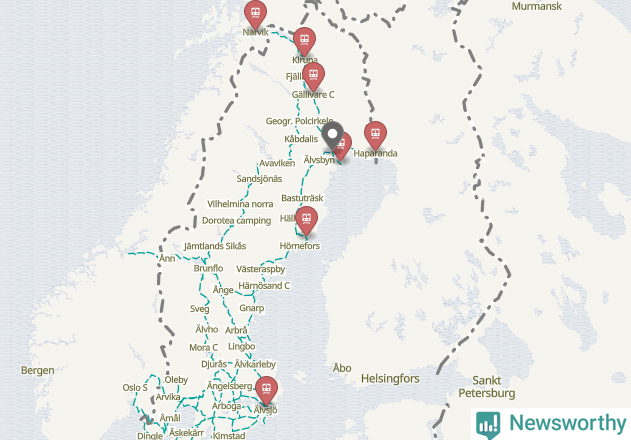 Karta över förseningar vid olika avgångsstationer.
