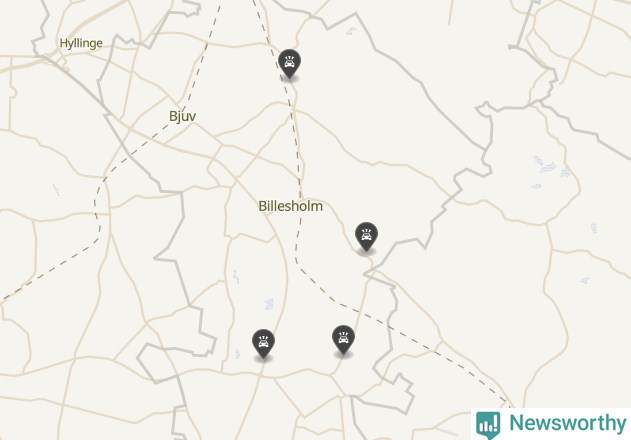 Karta över viltolyckor i Bjuvs kommun