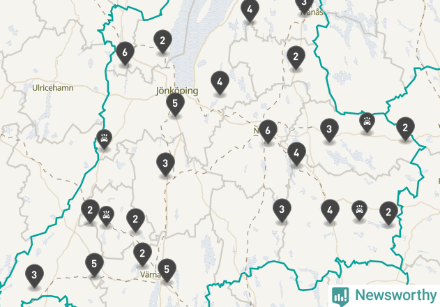 Karta över viltolyckor i Jönköpings län