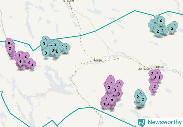 Karta över vindkraftverk i Ånge kommun