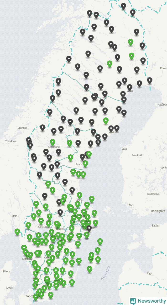 Karta över landets väderstationer