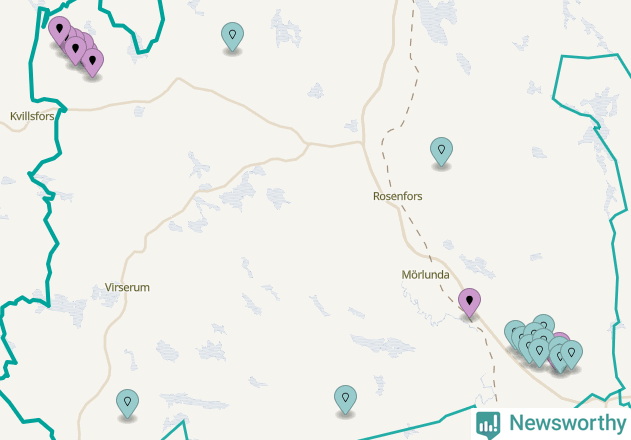 Karta över vindkraftverk i Hultsfreds kommun