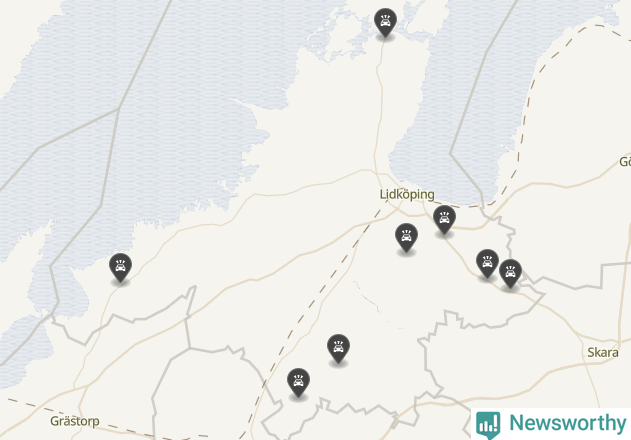 Karta över viltolyckor i Lidköpings kommun