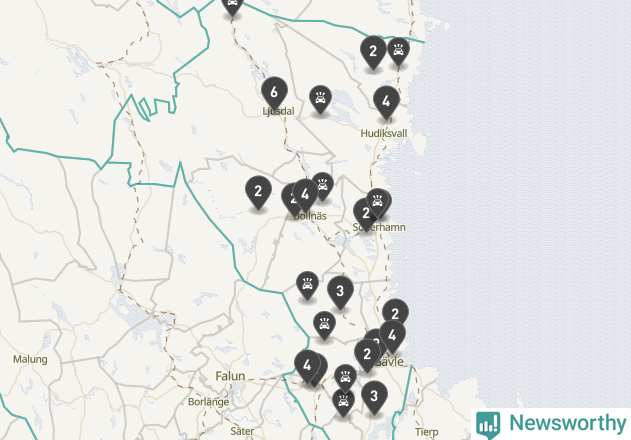 Karta över viltolyckor i Gävleborgs län