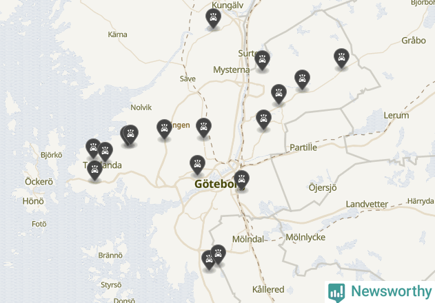 Karta över viltolyckor i Göteborgs kommun