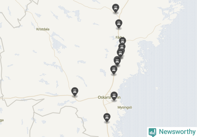 Karta över viltolyckor i Oskarshamns kommun