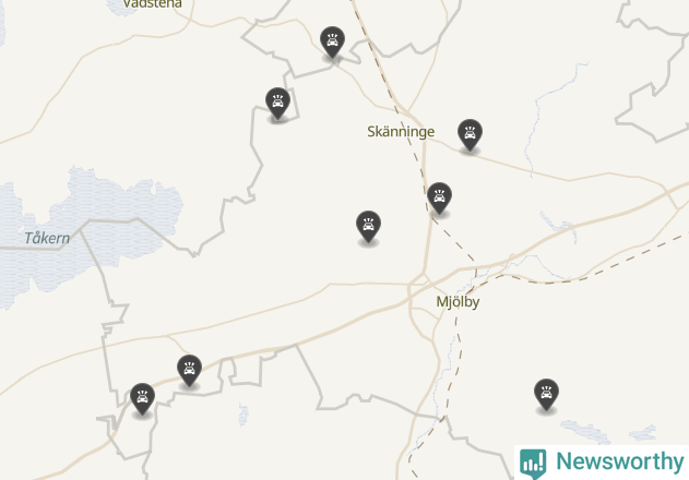 Karta över viltolyckor i Mjölby kommun