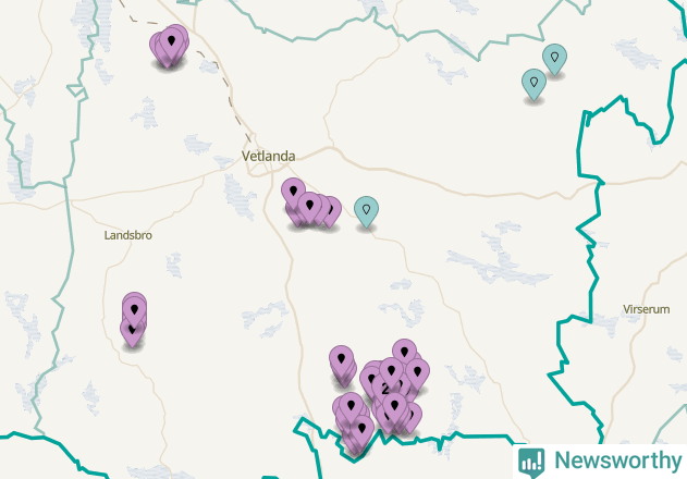 Karta över vindkraftverk i Vetlanda kommun