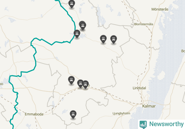 Karta över viltolyckor i Nybro kommun