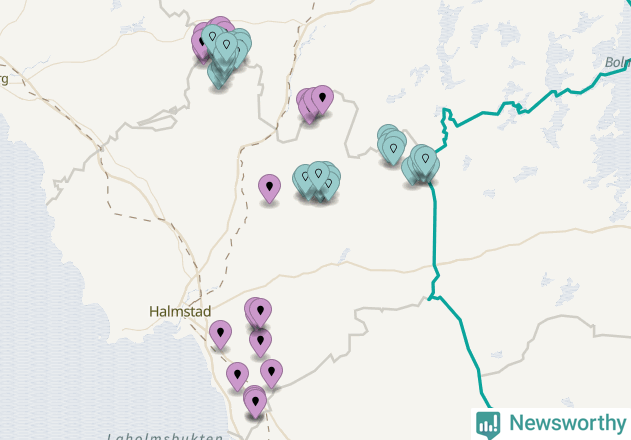 Karta över vindkraftverk i Halmstads kommun