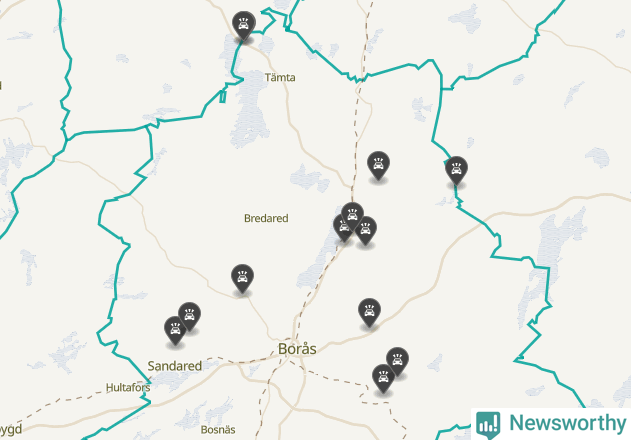 Karta över viltolyckor i Borås kommun